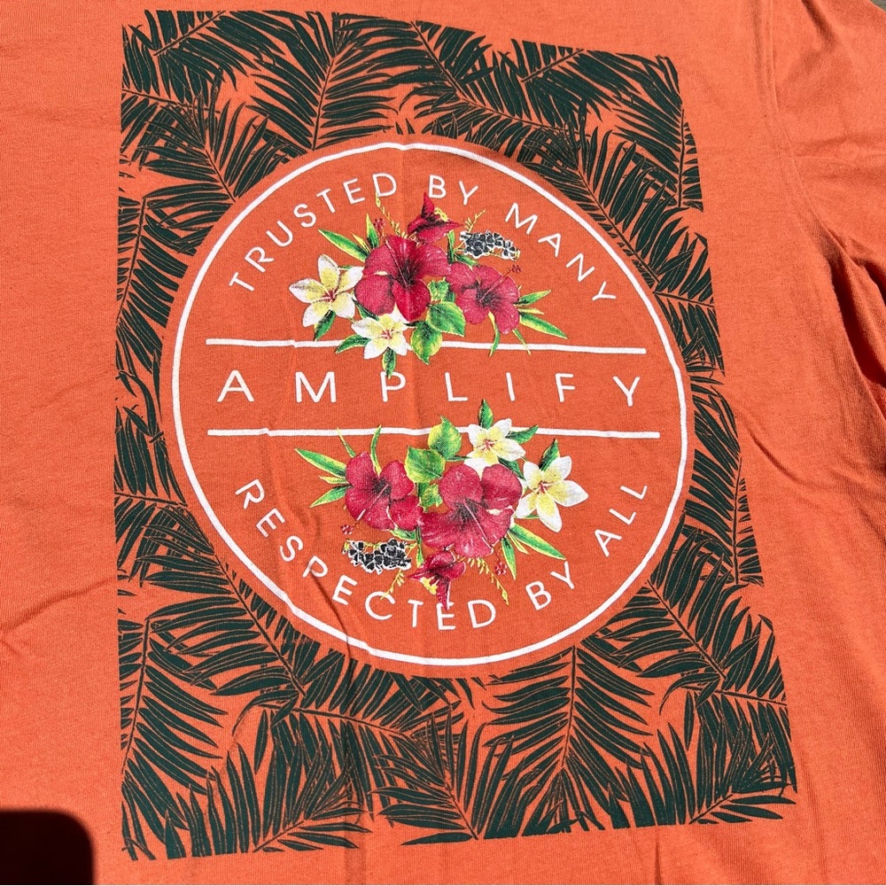 Amplify orange cotton blend tropical graphic print short sleeve casual t-shirt - Picture 3 of 7